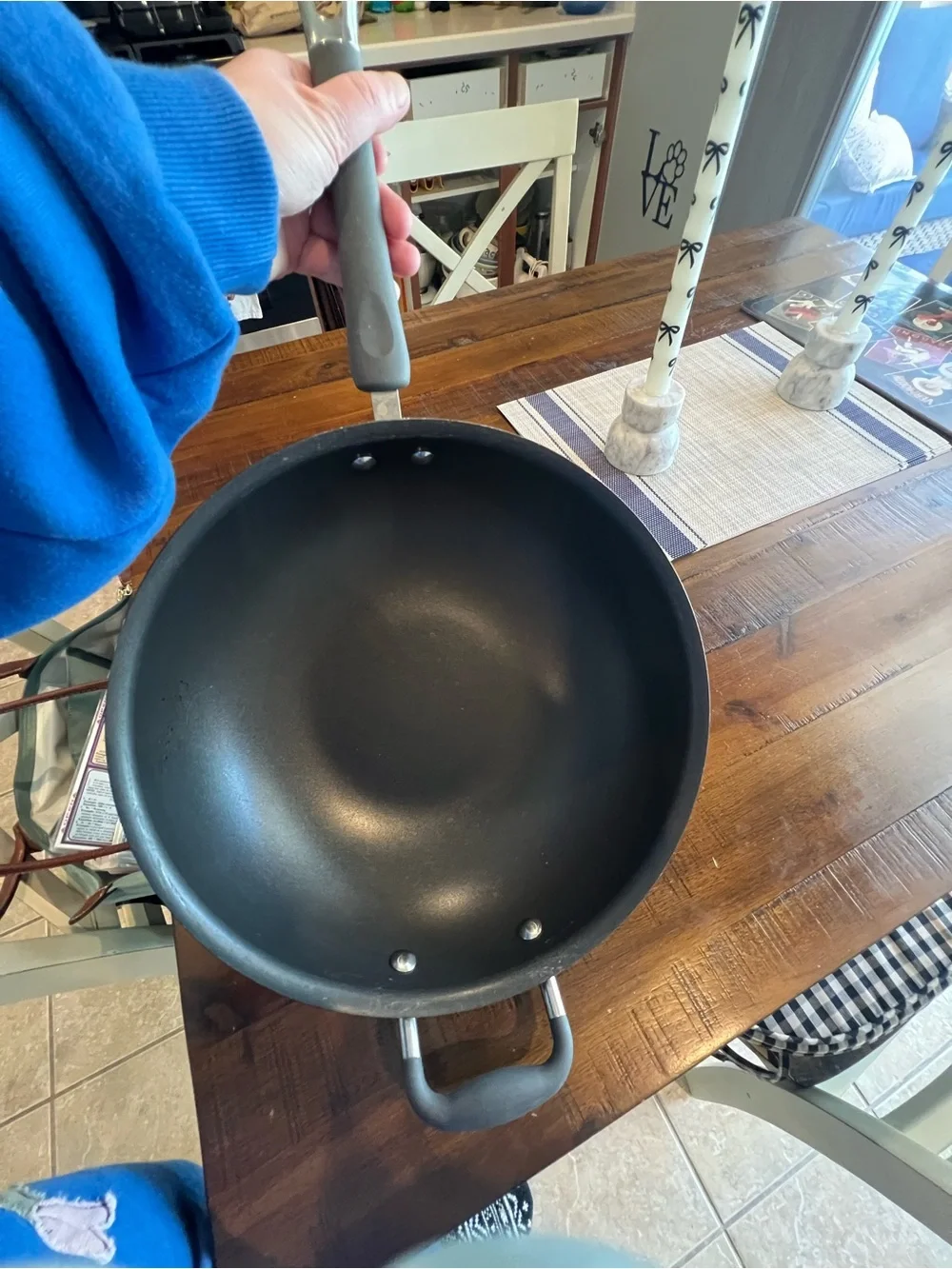 Nonstick Deep Frying Pan Wok with Gray Handles - Home Kitchen